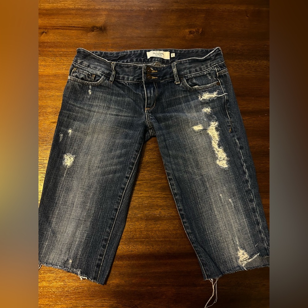 Abercrombie & Fitch Dark Blue Distressed Cropped Jeans